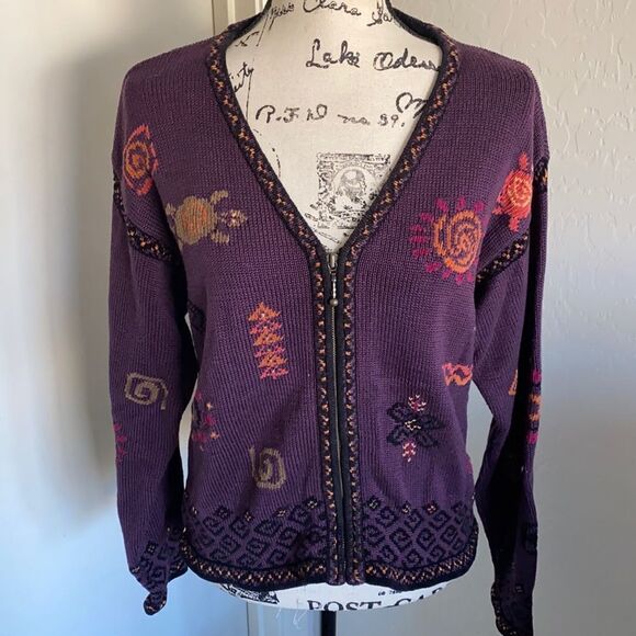 Y2K 2001 Vintage Icelandic Purple Embroidered Design Atlandia Sweater Casual - Picture 1 of 10
